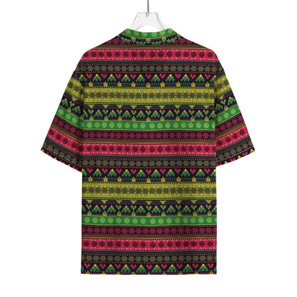 Native Indian Tribal Pattern Print Rayon Hawaiian Shirt