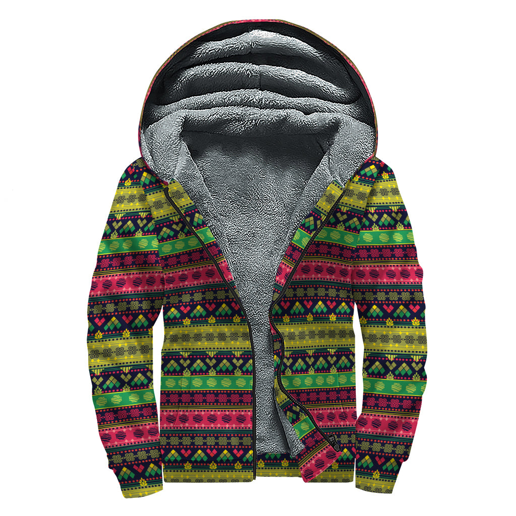 Native Indian Tribal Pattern Print Sherpa Lined Zip Up Hoodie