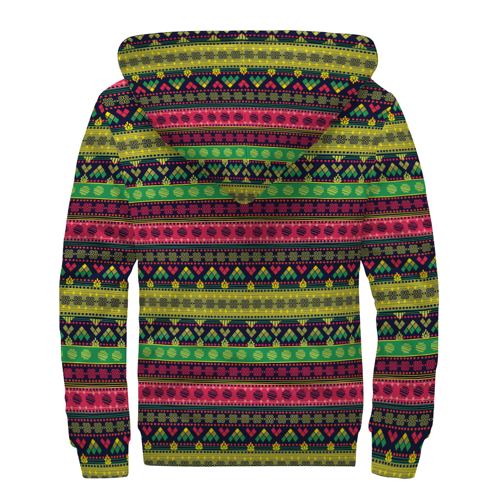 Native Indian Tribal Pattern Print Sherpa Lined Zip Up Hoodie