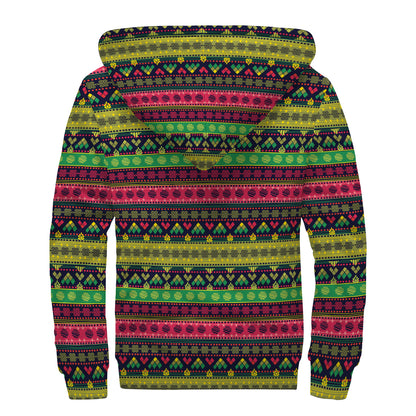 Native Indian Tribal Pattern Print Sherpa Lined Zip Up Hoodie