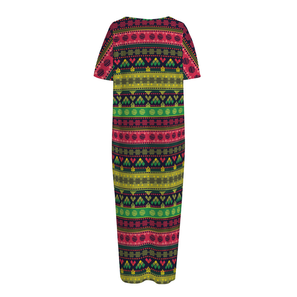 Native Indian Tribal Pattern Print Short Sleeve Long Nightdress