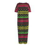 Native Indian Tribal Pattern Print Short Sleeve Long Nightdress