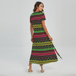 Native Indian Tribal Pattern Print Short Sleeve Maxi Dress