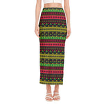 Native Indian Tribal Pattern Print Side Slit Maxi Skirt