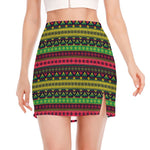 Native Indian Tribal Pattern Print Side Slit Mini Skirt