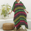 Native Indian Tribal Pattern Print Silk V-Neck Kaftan Dress