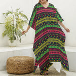 Native Indian Tribal Pattern Print Silk V-Neck Kaftan Dress