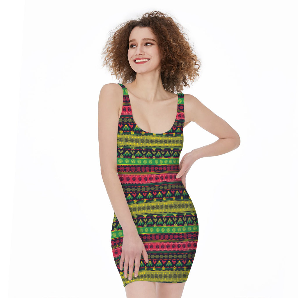 Native Indian Tribal Pattern Print Sleeveless Bodycon Dress