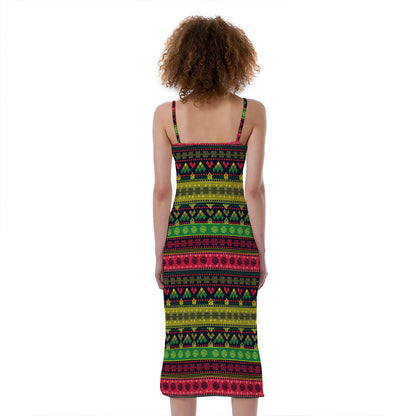 Native Indian Tribal Pattern Print Slim Fit Midi Cami Dress
