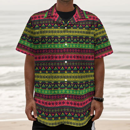 Native Indian Tribal Pattern Print Textured Short Sleeve Shirt