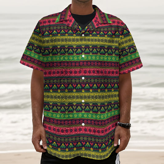 Native Indian Tribal Pattern Print Textured Short Sleeve Shirt