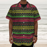 Native Indian Tribal Pattern Print Textured Short Sleeve Shirt