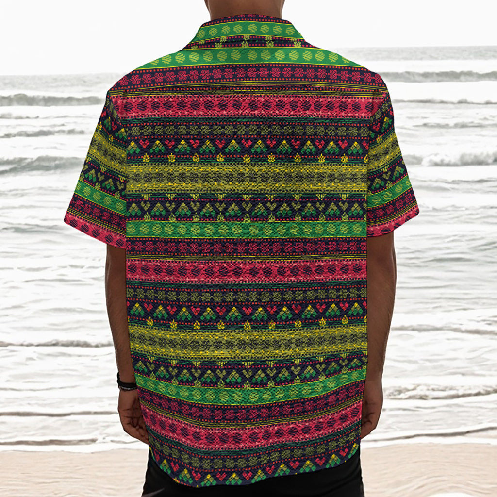 Native Indian Tribal Pattern Print Textured Short Sleeve Shirt