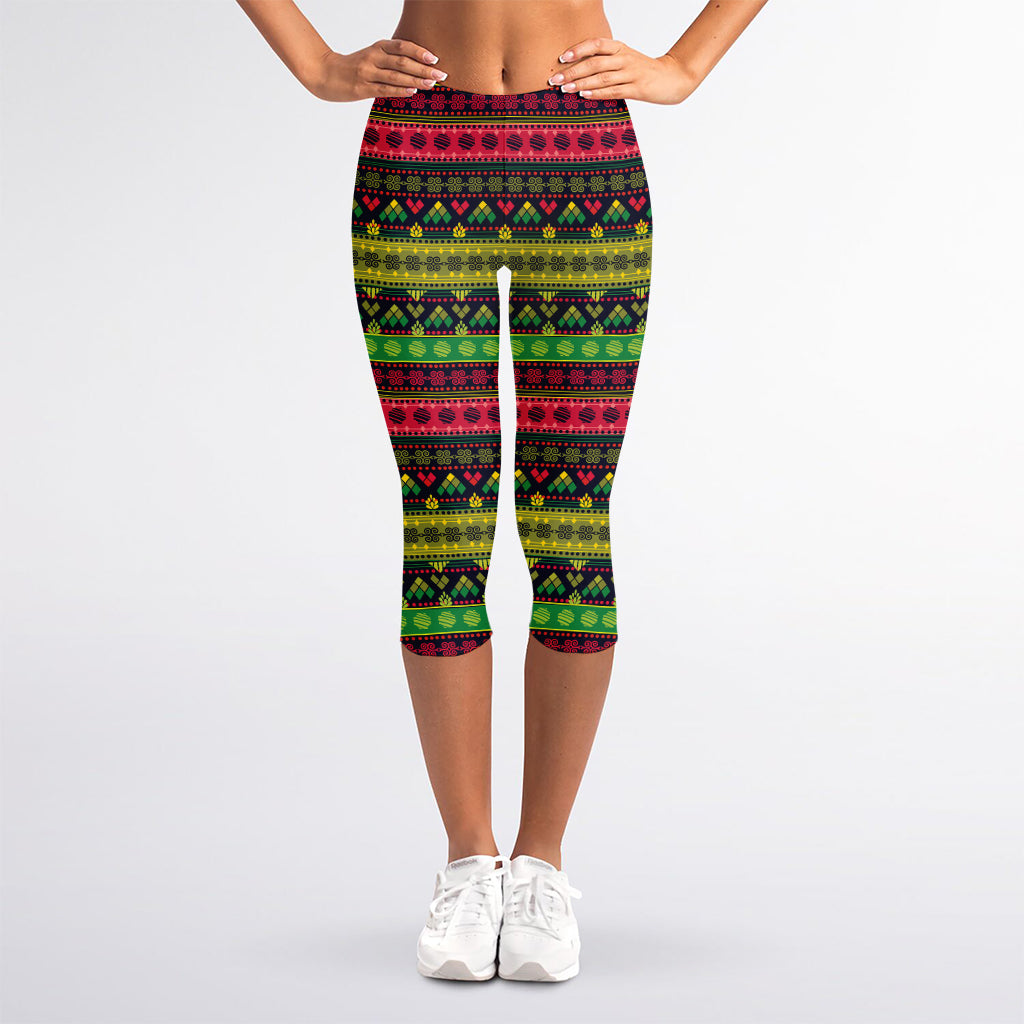 Native Indian Tribal Pattern Print Women's Capri Leggings
