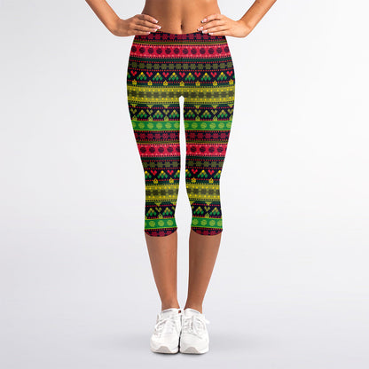Native Indian Tribal Pattern Print Women's Capri Leggings