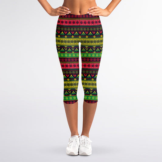 Native Indian Tribal Pattern Print Women's Capri Leggings
