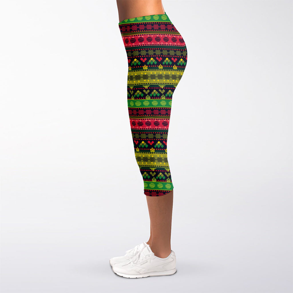 Native Indian Tribal Pattern Print Women's Capri Leggings