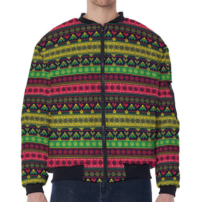 Native Indian Tribal Pattern Print Zip Sleeve Bomber Jacket