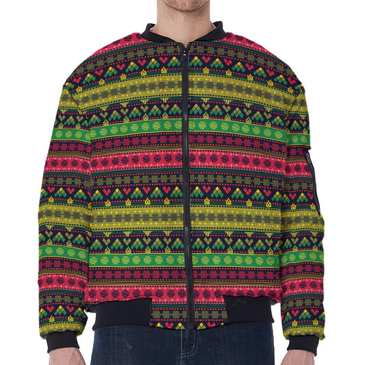 Native Indian Tribal Pattern Print Zip Sleeve Bomber Jacket
