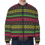 Native Indian Tribal Pattern Print Zip Sleeve Bomber Jacket