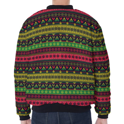 Native Indian Tribal Pattern Print Zip Sleeve Bomber Jacket