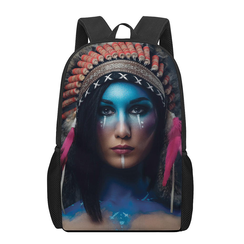Native Indian Woman Portrait Print 17 Inch Backpack