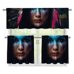 Native Indian Woman Portrait Print 3 Piece Kitchen Curtains
