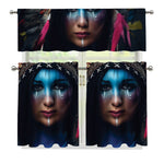 Native Indian Woman Portrait Print 3 Piece Kitchen Curtains