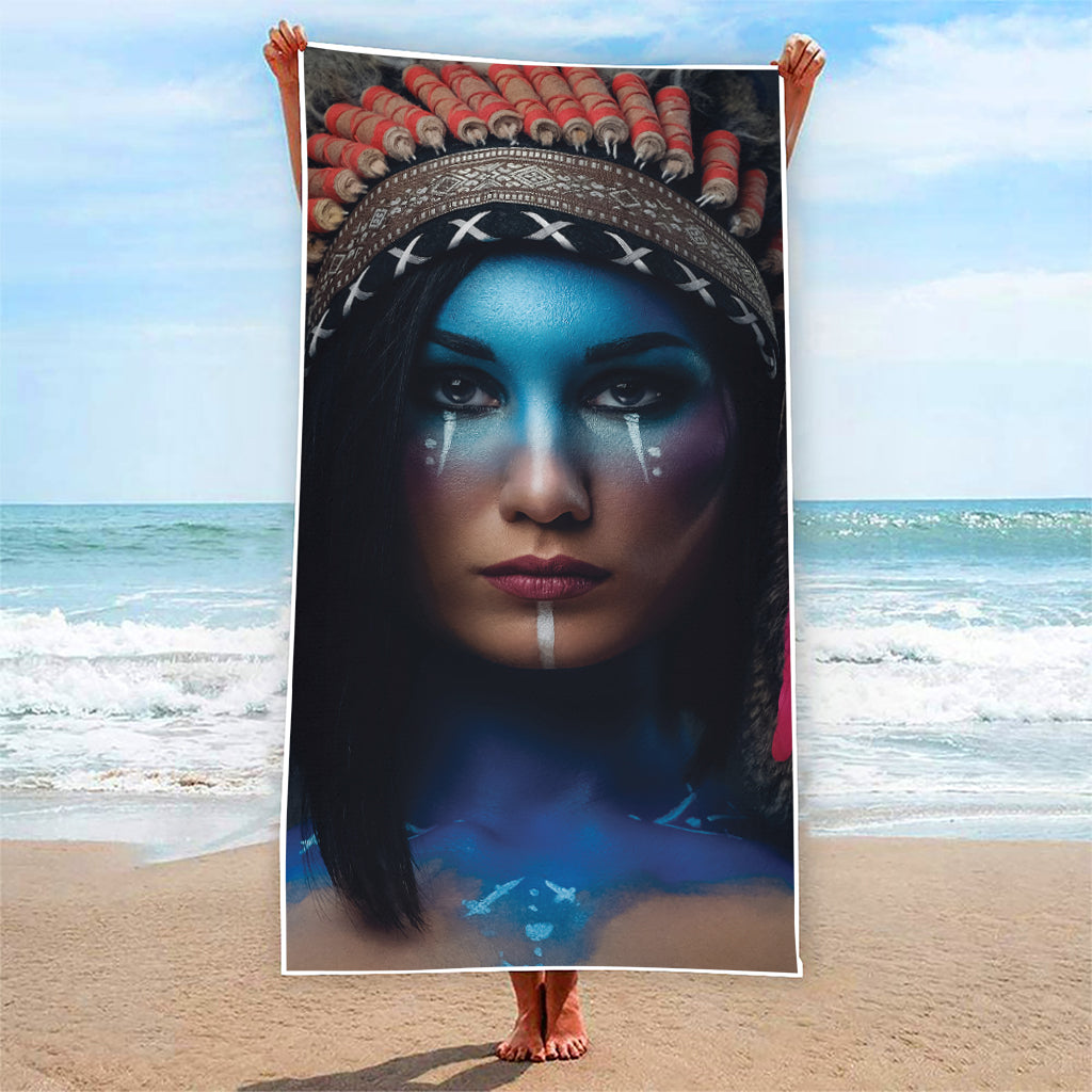 Native Indian Woman Portrait Print Beach Towel