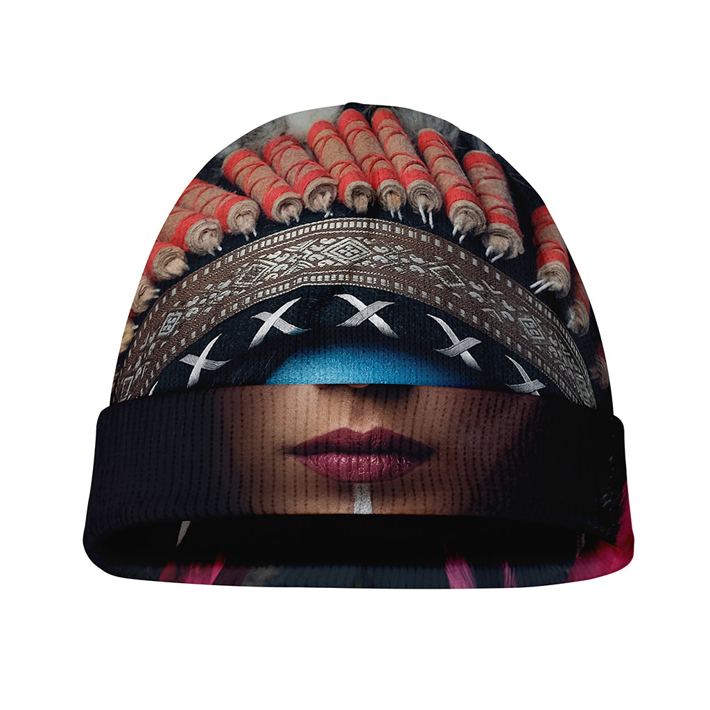 Native Indian Woman Portrait Print Beanie