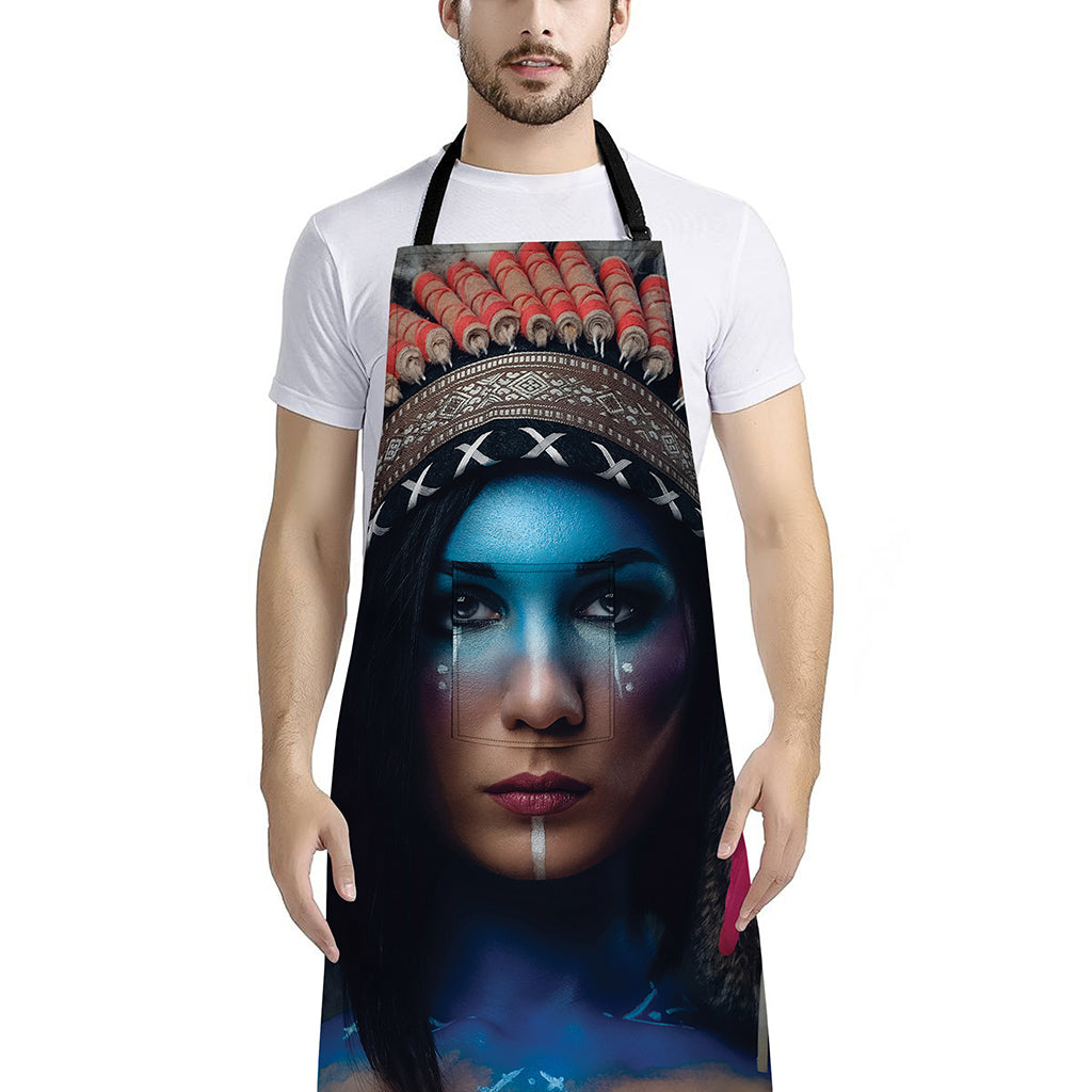 Native Indian Woman Portrait Print Bib Apron With Pocket