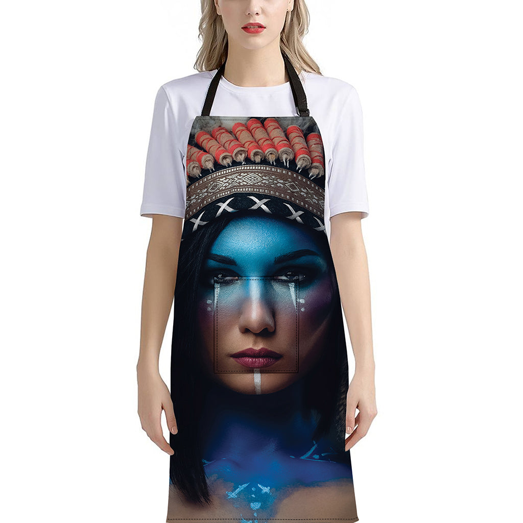 Native Indian Woman Portrait Print Bib Apron With Pocket