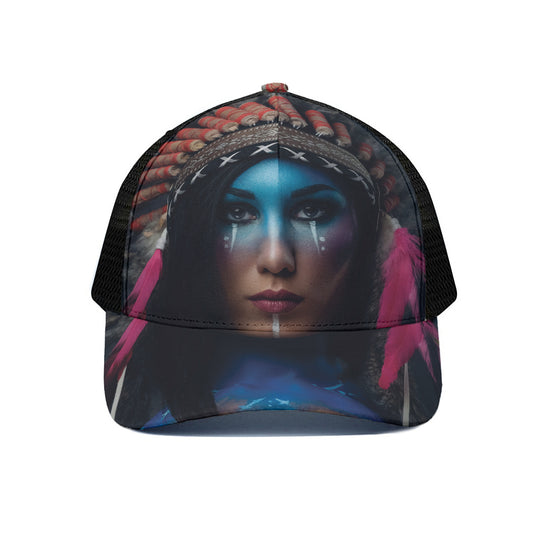 Native Indian Woman Portrait Print Black Mesh Trucker Cap