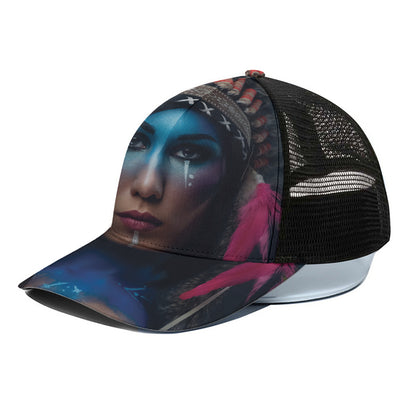 Native Indian Woman Portrait Print Black Mesh Trucker Cap