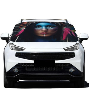 Native Indian Woman Portrait Print Car Windshield Snow Cover