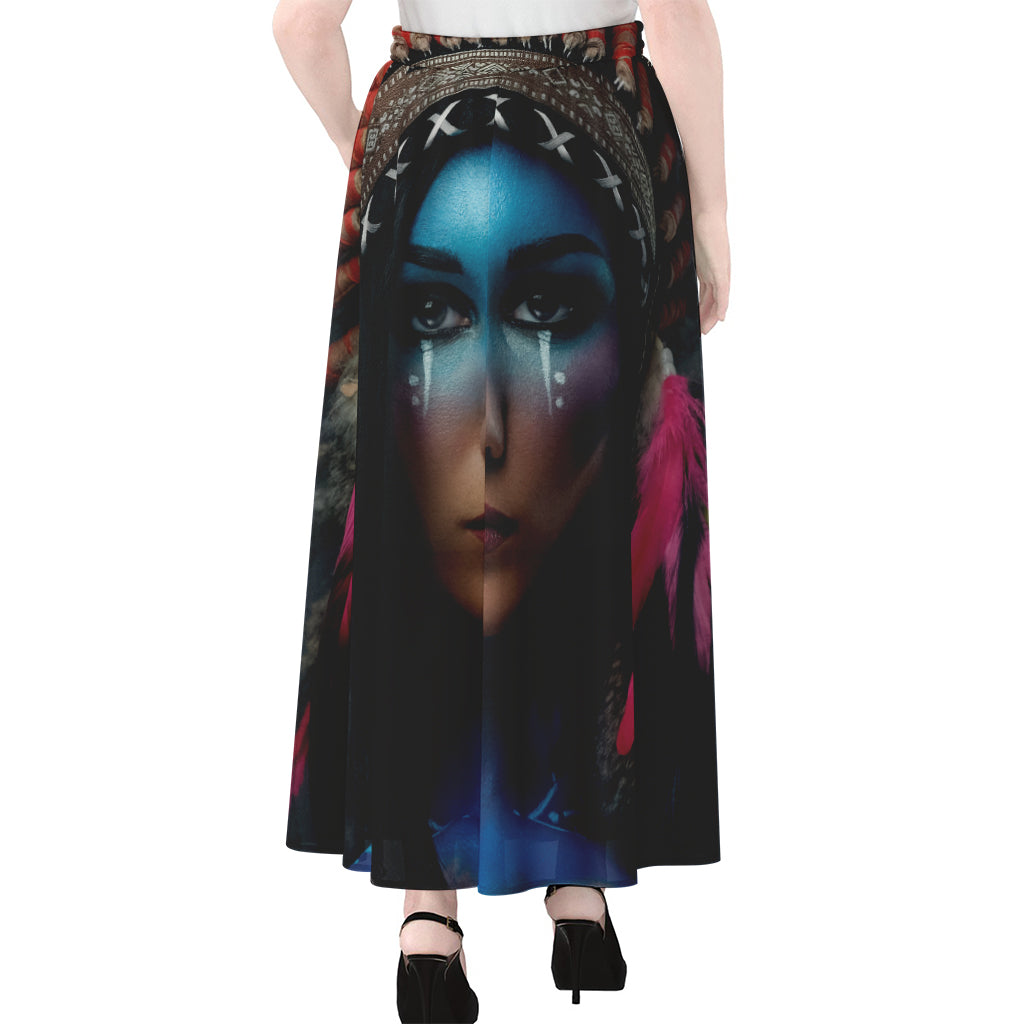 Native Indian Woman Portrait Print Chiffon Maxi Skirt
