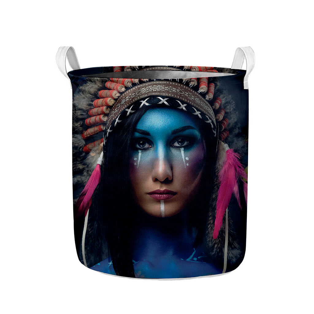 Native Indian Woman Portrait Print Collapsible Laundry Basket