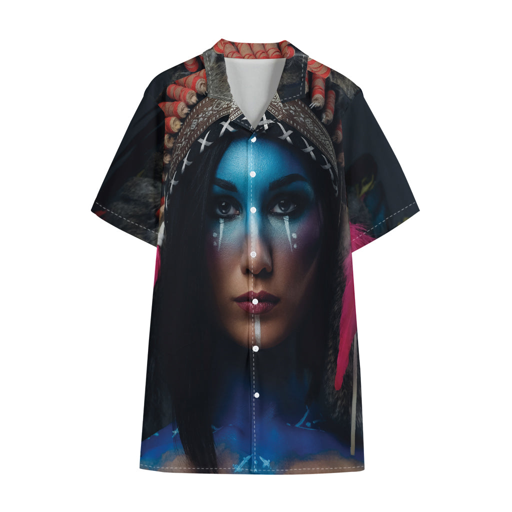 Native Indian Woman Portrait Print Cotton Hawaiian Shirt