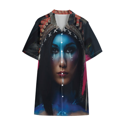 Native Indian Woman Portrait Print Cotton Hawaiian Shirt