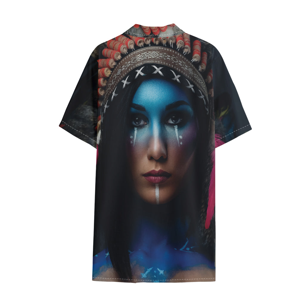 Native Indian Woman Portrait Print Cotton Hawaiian Shirt
