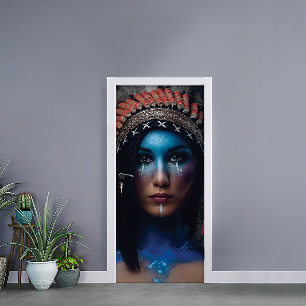 Native Indian Woman Portrait Print Door Sticker
