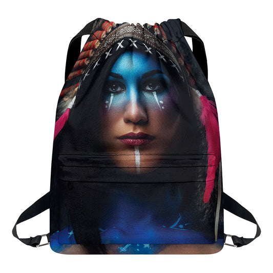 Native Indian Woman Portrait Print Drawstring Backpack
