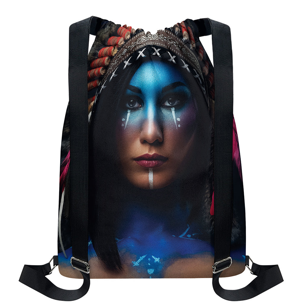 Native Indian Woman Portrait Print Drawstring Backpack
