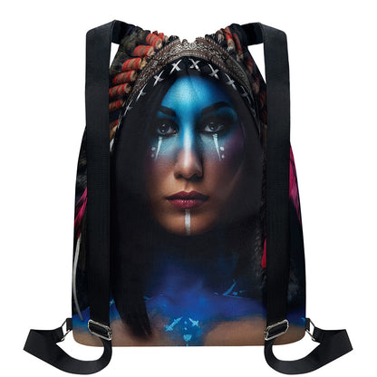 Native Indian Woman Portrait Print Drawstring Backpack