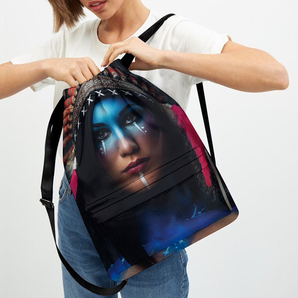 Native Indian Woman Portrait Print Drawstring Backpack