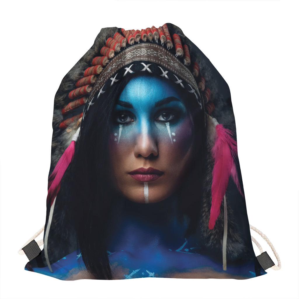 Native Indian Woman Portrait Print Drawstring Bag
