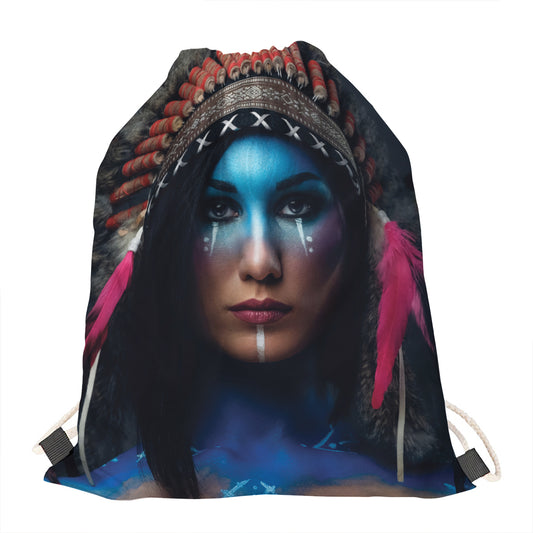 Native Indian Woman Portrait Print Drawstring Bag