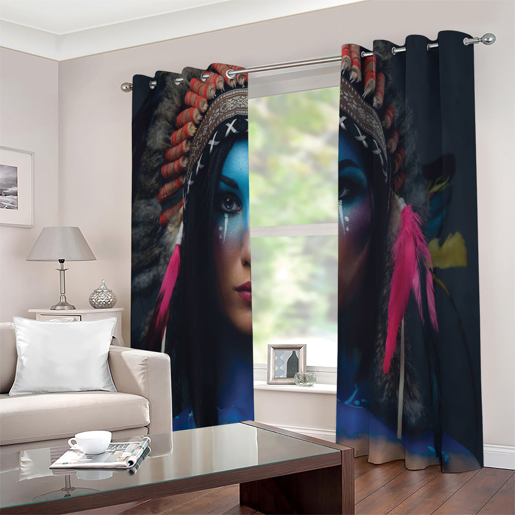 Native Indian Woman Portrait Print Extra Wide Grommet Curtains