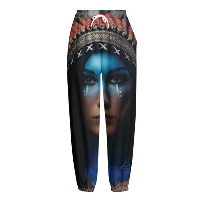 Native Indian Woman Portrait Print Fleece Lined Knit Pants