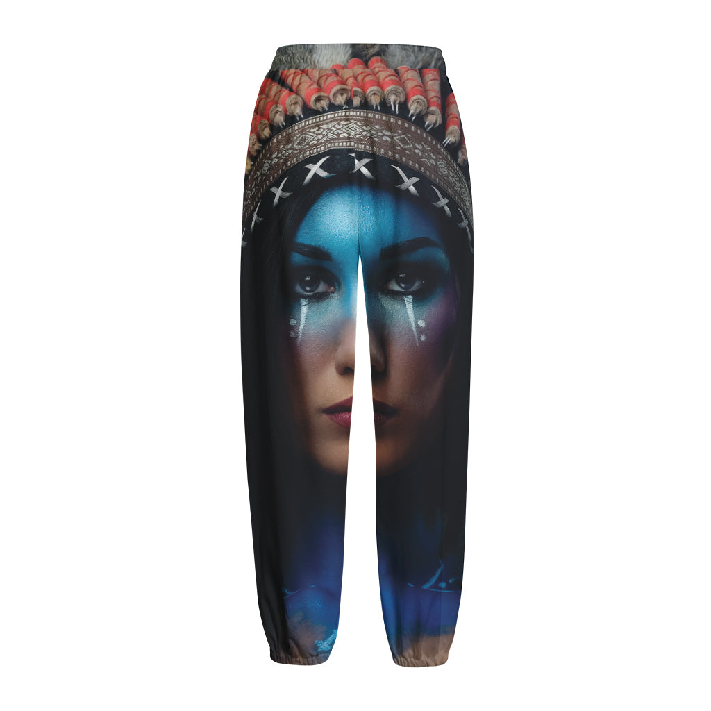 Native Indian Woman Portrait Print Fleece Lined Knit Pants